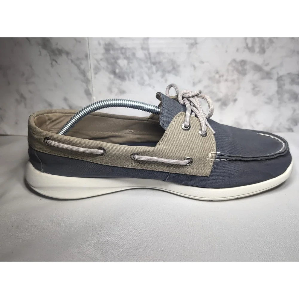 Sperry Memory Foam STS18644 Mens Size 11.5M Gray/Khaki Canvas 2 Eye Boat Shoes